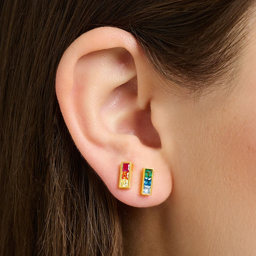 Gold Plated Stud Earrings Colorful Stone Europe Style Fashion Jewerly For Women Bohemia Gift In 925 Sterling Silver