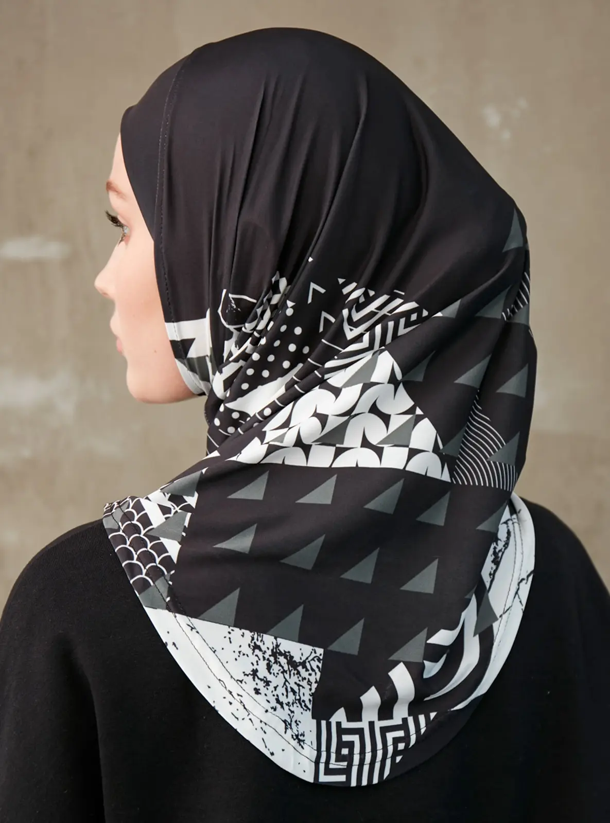 Sporty Inner Women's Hijabs Muslim Breathable Islamic Instant Turban For Ladies Geometric Printing Pattern Head Wrap Headband