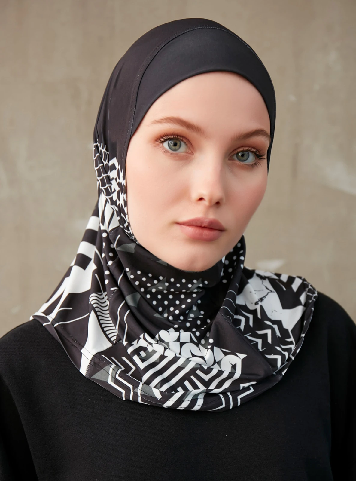 Sporty Inner Women's Hijabs Muslim Breathable Islamic Instant Turban For Ladies Geometric Printing Pattern Head Wrap Headband