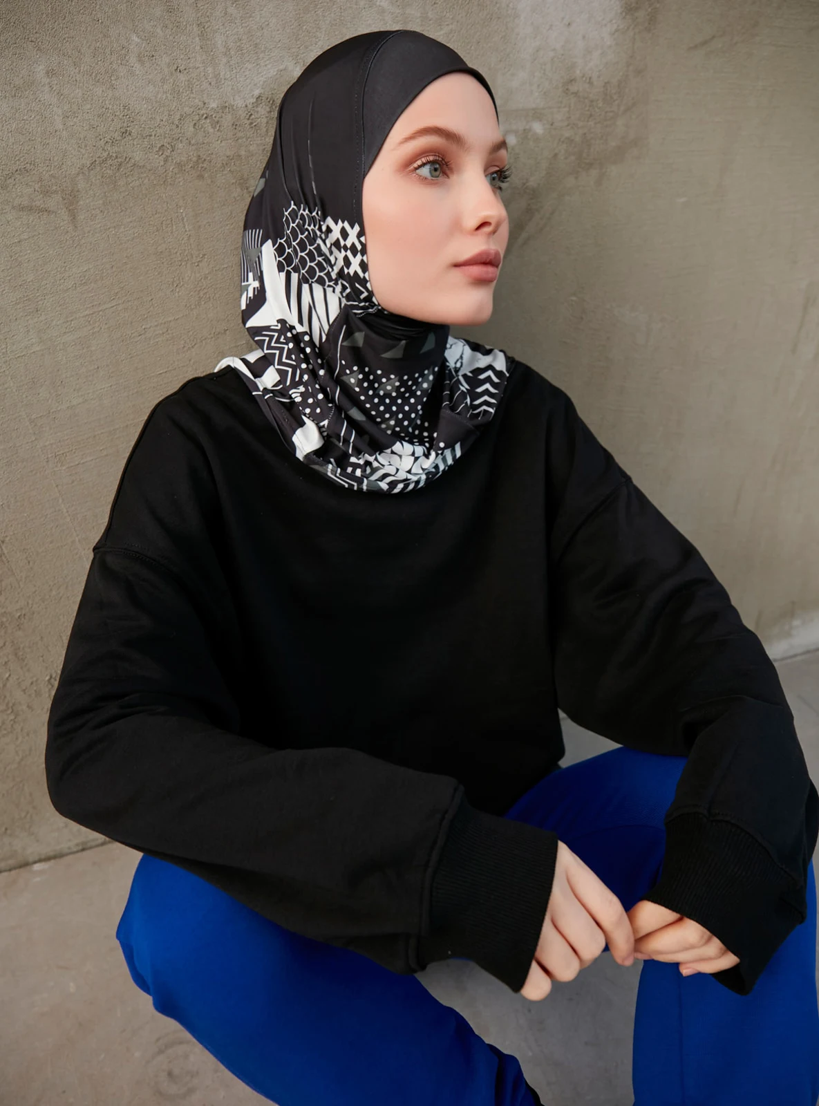 Sporty Inner Women's Hijabs Muslim Breathable Islamic Instant Turban For Ladies Geometric Printing Pattern Head Wrap Headband