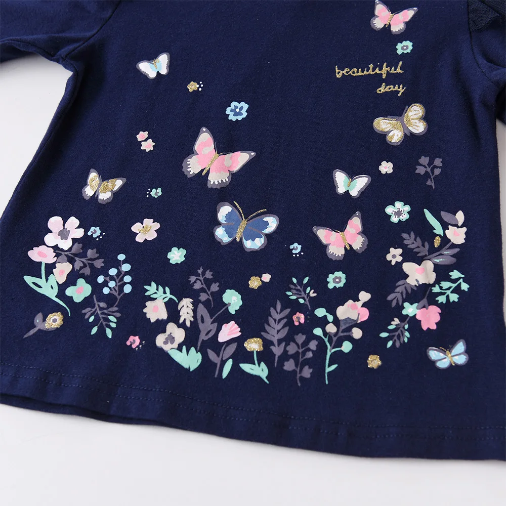 VIKITA Girls Autumn Spring Clothing Sets Kids Butterfly Print Long Sleeve Cotton Casual T Shirt and Trousers Suit 2 Pcs Clothes