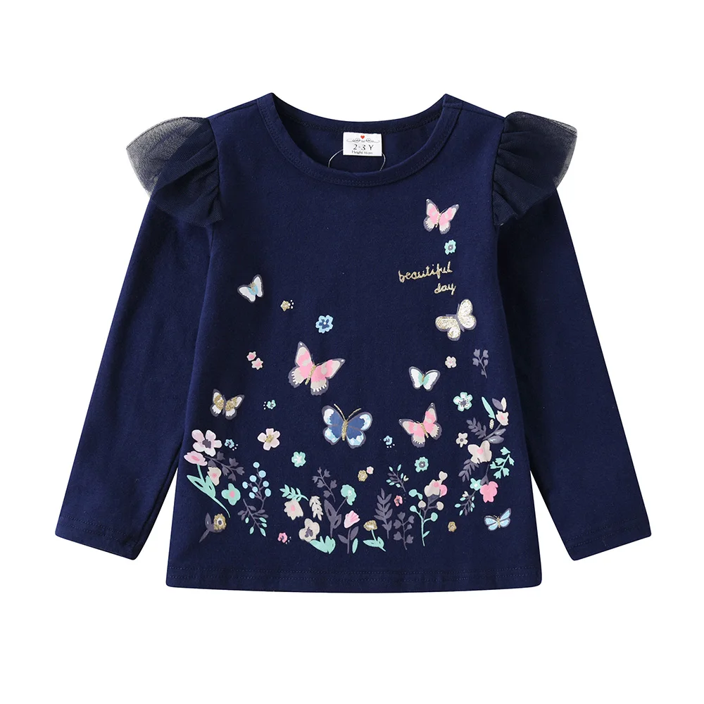 VIKITA Girls Autumn Spring Clothing Sets Kids Butterfly Print Long Sleeve Cotton Casual T Shirt and Trousers Suit 2 Pcs Clothes