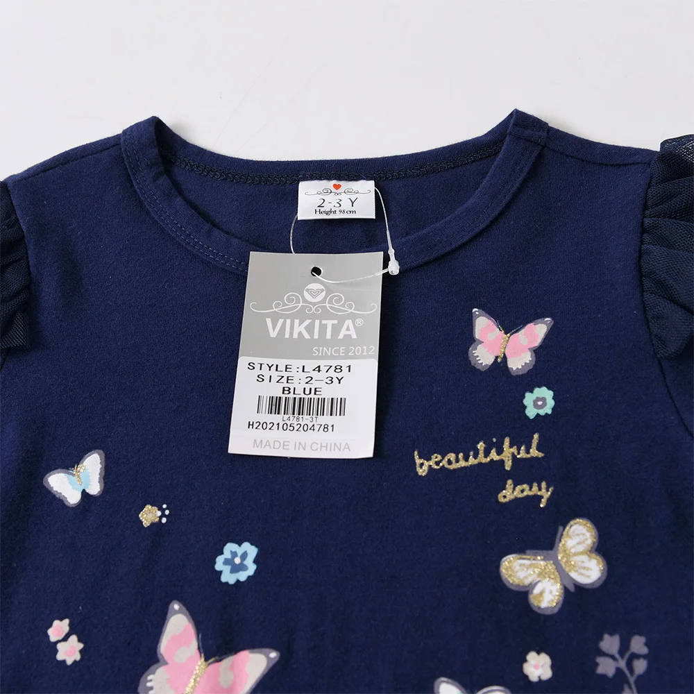 VIKITA Girls Autumn Spring Clothing Sets Kids Butterfly Print Long Sleeve Cotton Casual T Shirt and Trousers Suit 2 Pcs Clothes