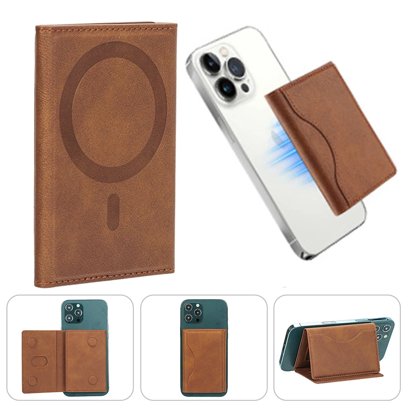 Magsafe Card Holder PU Leather Trifold Magnetic Cardholder Card Bag Wallet for Apple for IPhone 16 15 14 13 12 Pro Max Mini