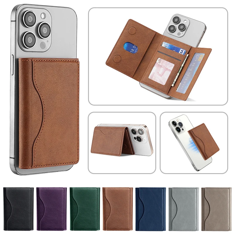 Magsafe Card Holder PU Leather Trifold Magnetic Cardholder Card Bag Wallet for Apple for IPhone 16 15 14 13 12 Pro Max Mini