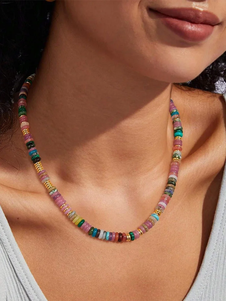 Y2K Bohemia Crystal Choker for Women 7 Chakra Natural Gemstones Tiger Eye Beads Necklace Handmade Amethyst Pink Jewelry H554