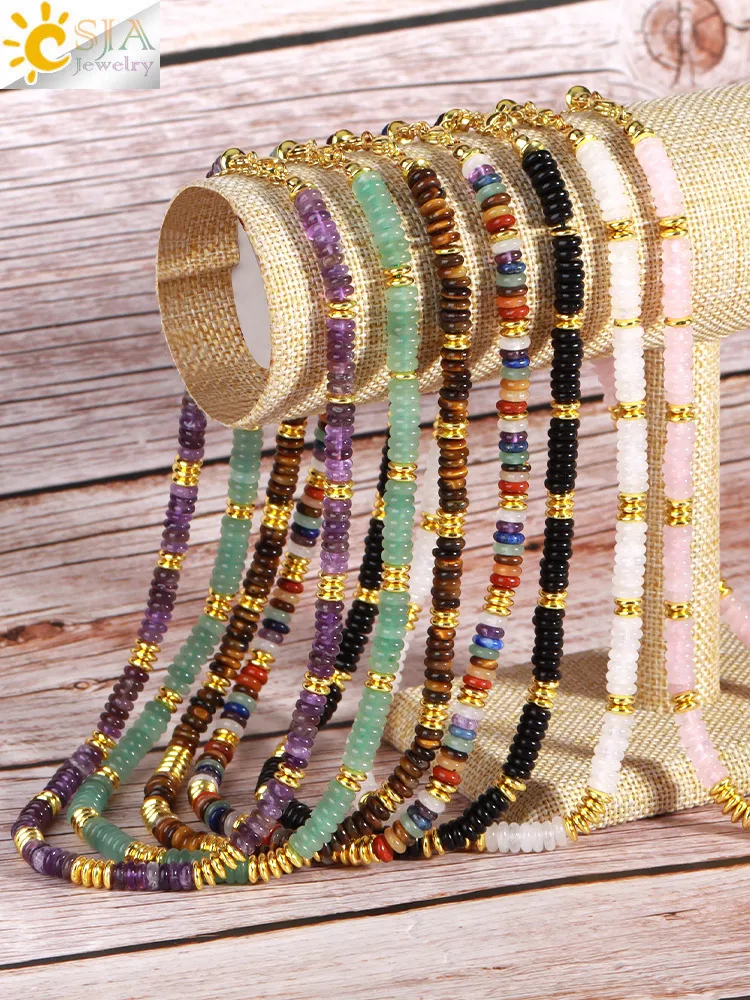 Y2K Bohemia Crystal Choker for Women 7 Chakra Natural Gemstones Tiger Eye Beads Necklace Handmade Amethyst Pink Jewelry H554