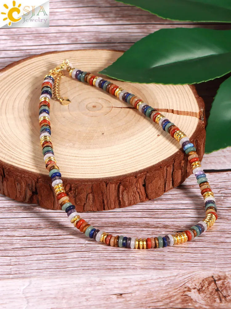 Y2K Bohemia Crystal Choker for Women 7 Chakra Natural Gemstones Tiger Eye Beads Necklace Handmade Amethyst Pink Jewelry H554