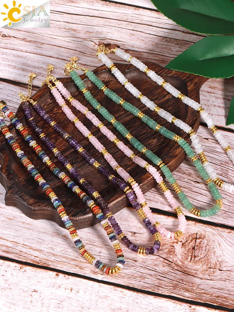Y2K Bohemia Crystal Choker for Women 7 Chakra Natural Gemstones Tiger Eye Beads Necklace Handmade Amethyst Pink Jewelry H554