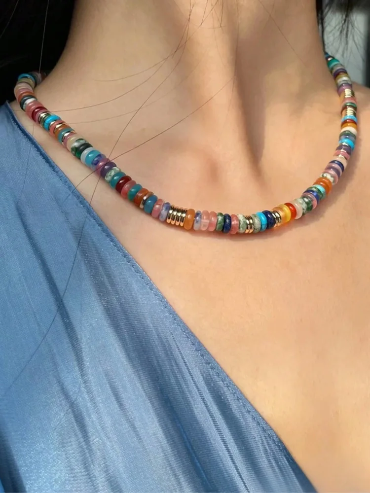 Y2K Bohemia Crystal Choker for Women 7 Chakra Natural Gemstones Tiger Eye Beads Necklace Handmade Amethyst Pink Jewelry H554