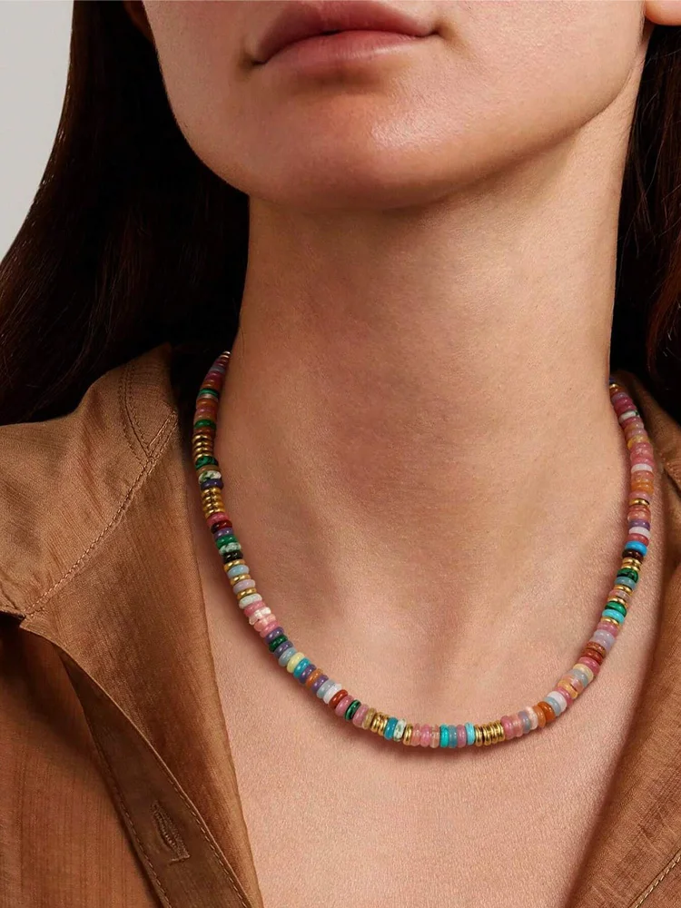 Y2K Bohemia Crystal Choker for Women 7 Chakra Natural Gemstones Tiger Eye Beads Necklace Handmade Amethyst Pink Jewelry H554