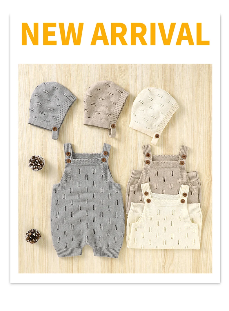 Cotton Baby Rompers Knit Infant Newborn Boys Jumpsuit Sleeveless Summer Toddler Girl Kid Clothing Hat Fashion Solid 2pcs Outfits