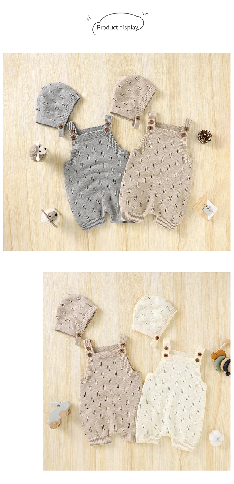 Cotton Baby Rompers Knit Infant Newborn Boys Jumpsuit Sleeveless Summer Toddler Girl Kid Clothing Hat Fashion Solid 2pcs Outfits