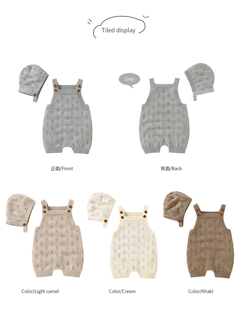 Cotton Baby Rompers Knit Infant Newborn Boys Jumpsuit Sleeveless Summer Toddler Girl Kid Clothing Hat Fashion Solid 2pcs Outfits