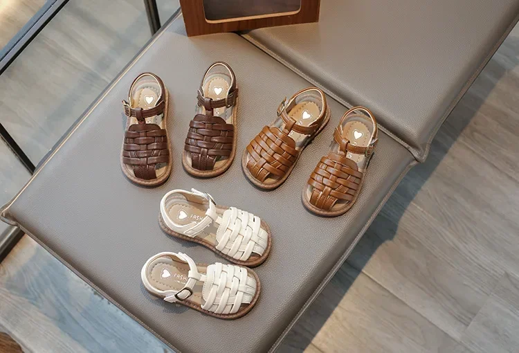 Kids Sandals 2025 Summer Sandals for Boy Fashion Children Cut-Outs Beach Shoes Braided Style Causal Walking Flat Sandals