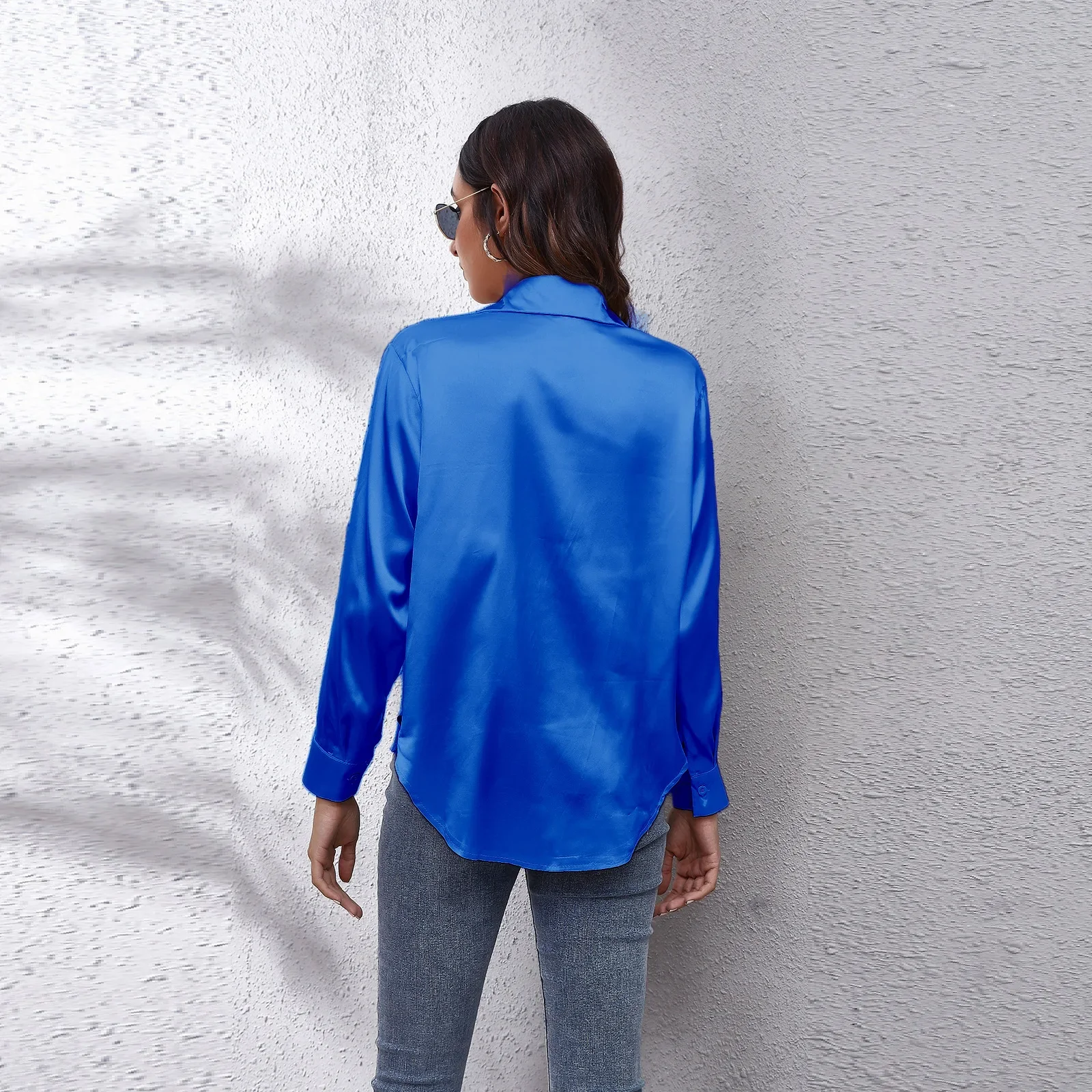 Autumn Women Solid Satin Shirt Long Sleeve Imitation Silk Loose Button Up Blouse Shirt Ladies Tops Fashion Clothing