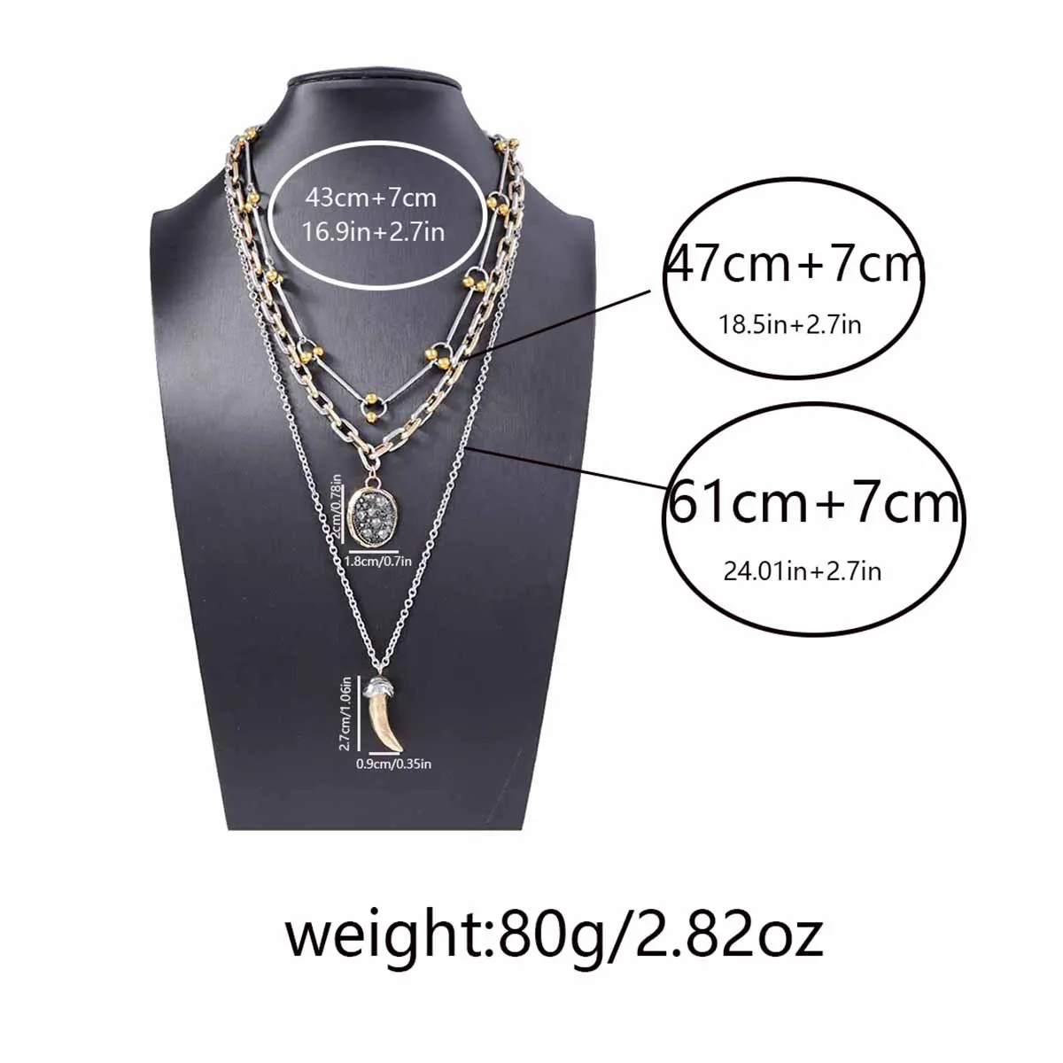 Zvoijio Unique Alloy Animal Horn Three Piece Pendant Necklace