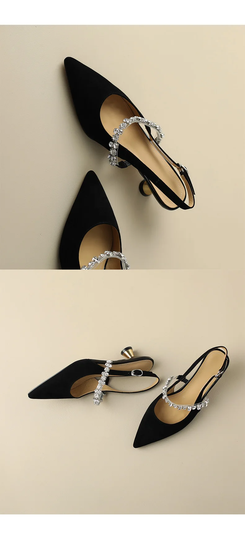Women Sandals Ladies Sexy Buckle Rhinestone High Heels Female Casual Shoes Golden Silver Point Toe Trend Summer Pumps2025
