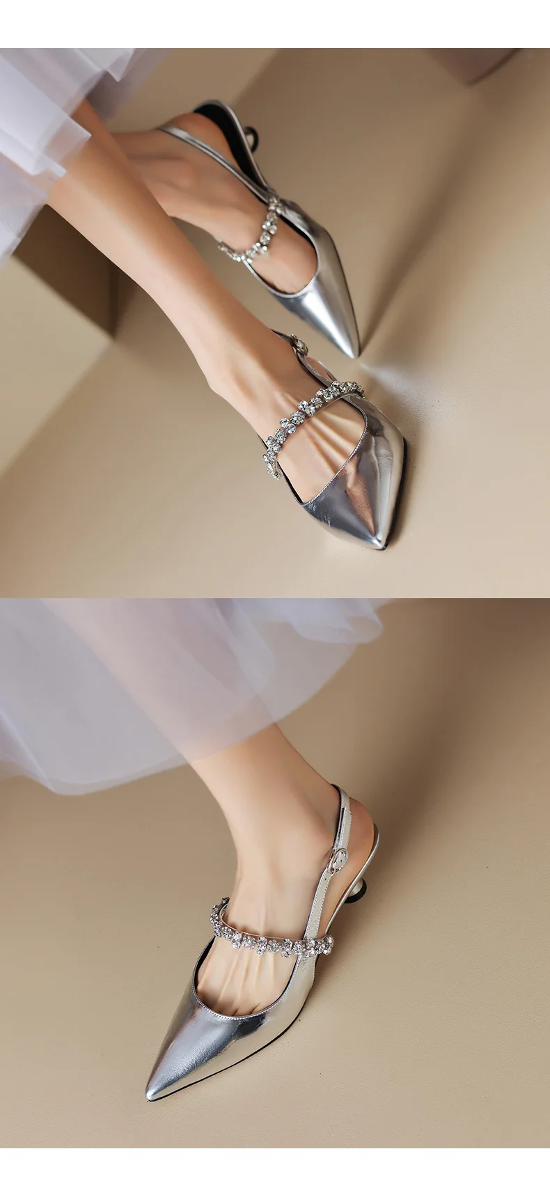 Women Sandals Ladies Sexy Buckle Rhinestone High Heels Female Casual Shoes Golden Silver Point Toe Trend Summer Pumps2025