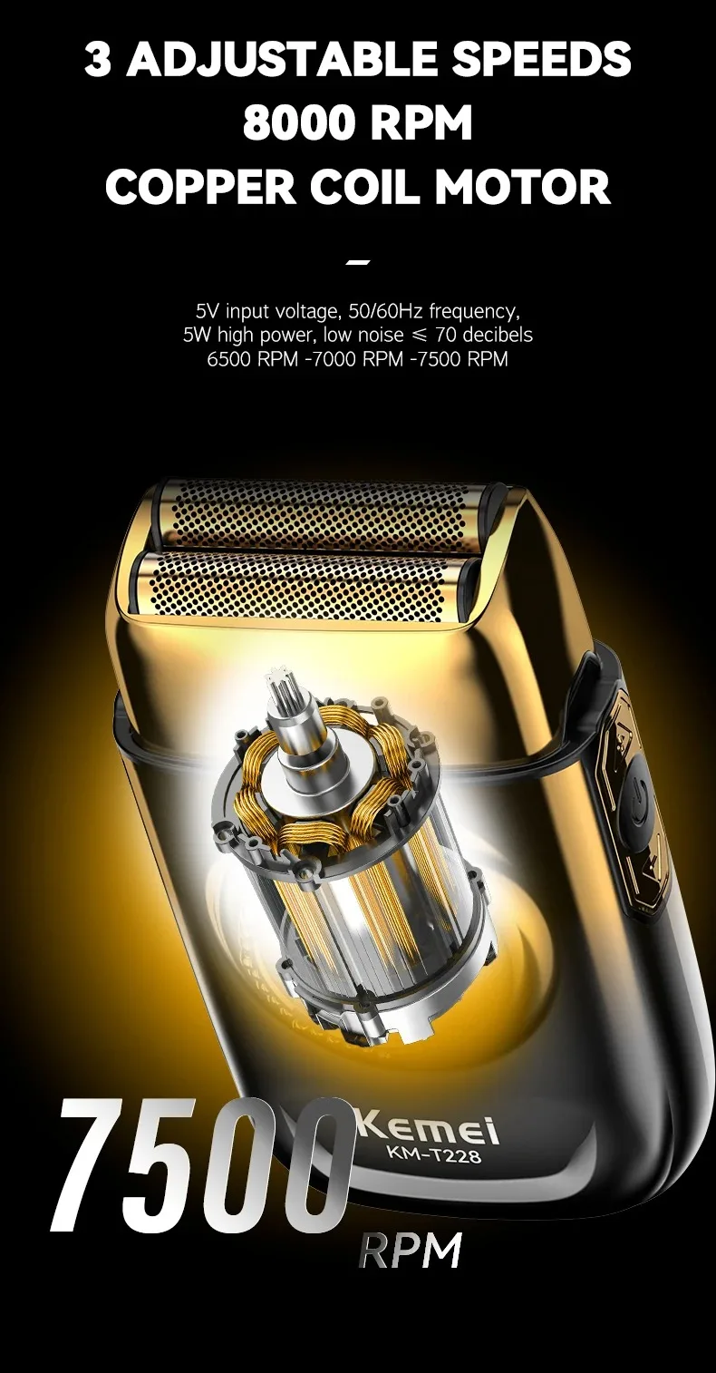 Kemei Professional Reciprocating Shaver Turbo High Speed Electric Foil Razor USB TYPE-C Gifts Men Bald Head Close Shave Trimmer