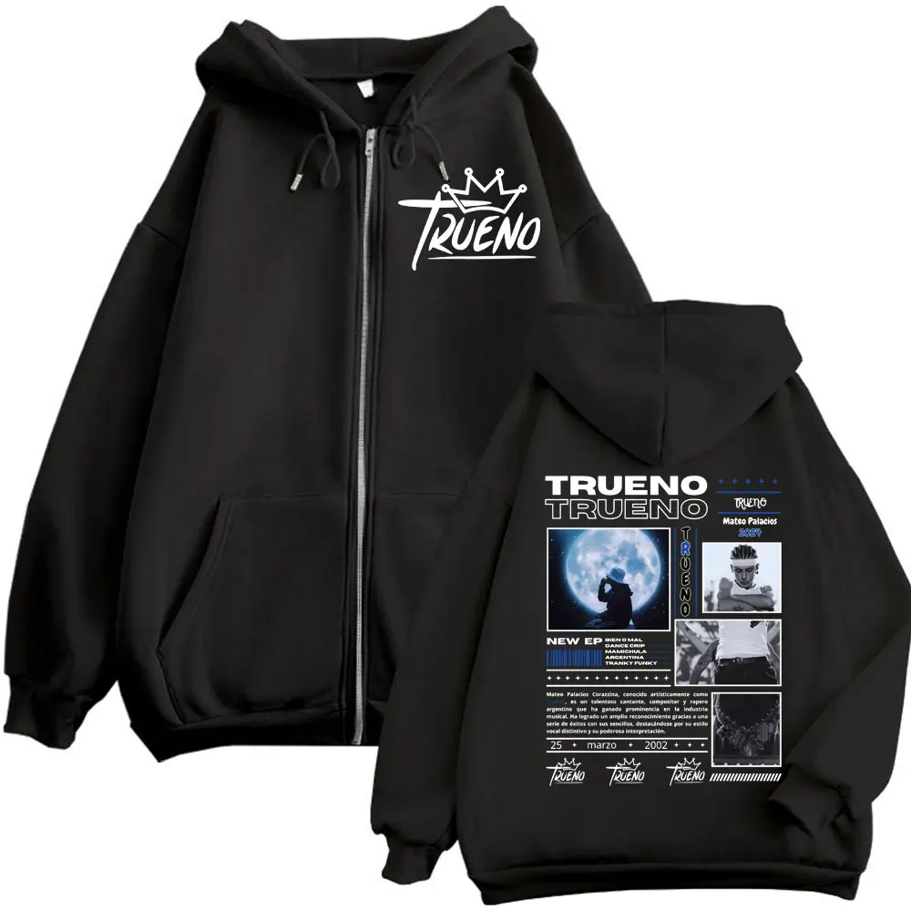 Rapper Trueno Double Sided Print Zipper Hoodie Men Women Harajuku Hip Hop Zip Up Sweatshirts Casual Fashion Oversized Pullovers