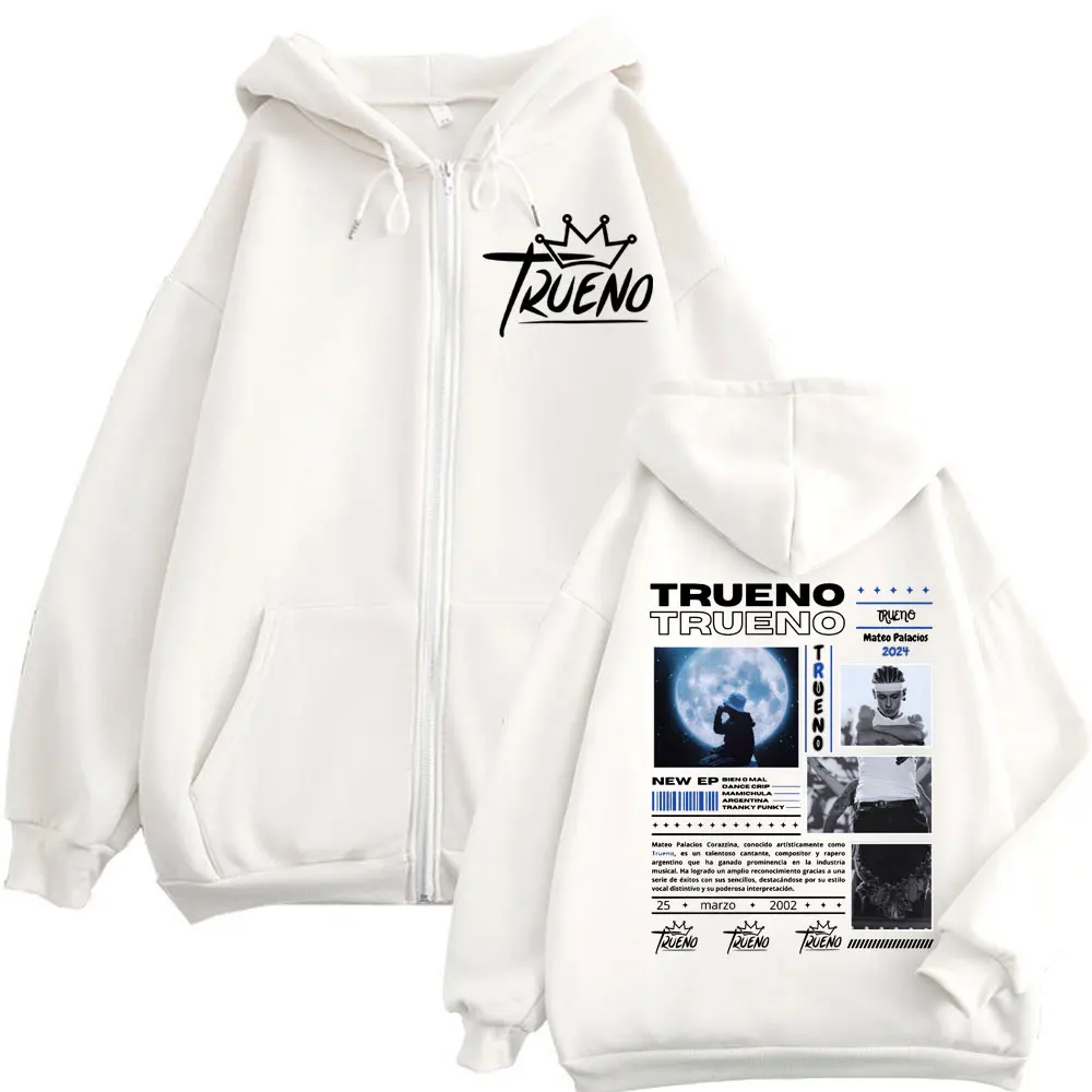 Rapper Trueno Double Sided Print Zipper Hoodie Men Women Harajuku Hip Hop Zip Up Sweatshirts Casual Fashion Oversized Pullovers