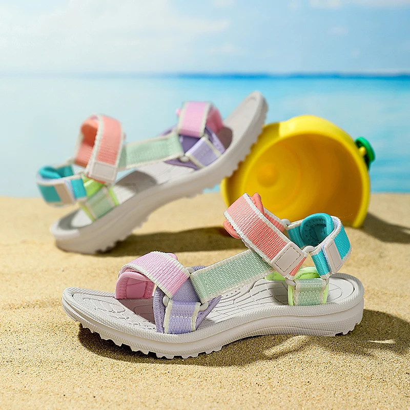 Summer Children Girls' Breathable Sport Sandals Non-Slip Soft Sole Outdoor Beach Shoes Kids Casual Waking Sandals Size 30-38