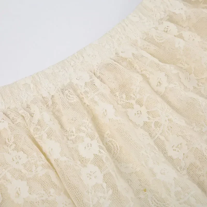 Fairycore Lace Asymmetrical Skirt Women 2026 High Waist Vintage Y2K Boho Aesthetic Midi Skirt Summer Holiday Beach Outfits