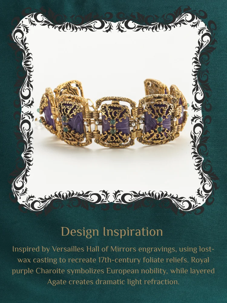 Vintage Bracelet for Women Antique Jewelry Purple Square Glass Gold Color Hollow Accessories New Luxury Charm Accessories Retro
