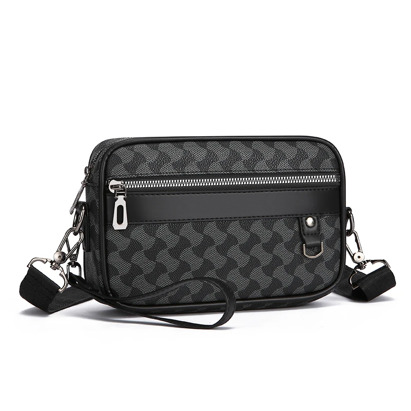 Fashion Business Shoulder Bag PU Leather Men Clutch Bag Wide Strap Crossbody Bag Designer Casual Male Messenger Pack Phone Purse