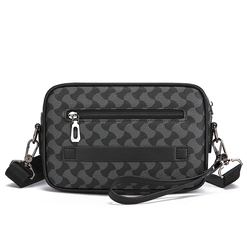 Fashion Business Shoulder Bag PU Leather Men Clutch Bag Wide Strap Crossbody Bag Designer Casual Male Messenger Pack Phone Purse