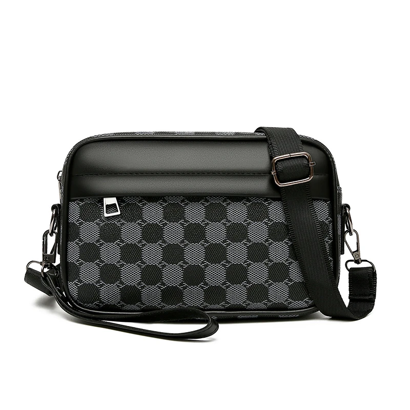 Fashion Business Shoulder Bag PU Leather Men Clutch Bag Wide Strap Crossbody Bag Designer Casual Male Messenger Pack Phone Purse