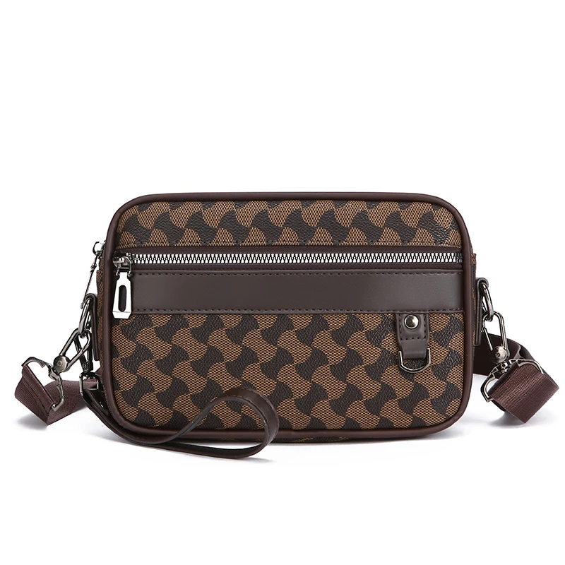 Fashion Business Shoulder Bag PU Leather Men Clutch Bag Wide Strap Crossbody Bag Designer Casual Male Messenger Pack Phone Purse