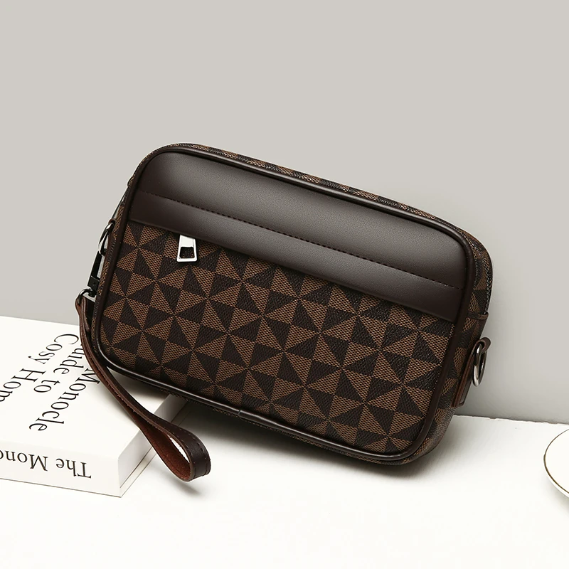 Fashion Business Shoulder Bag PU Leather Men Clutch Bag Wide Strap Crossbody Bag Designer Casual Male Messenger Pack Phone Purse