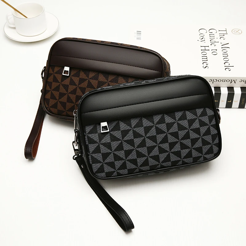 Fashion Business Shoulder Bag PU Leather Men Clutch Bag Wide Strap Crossbody Bag Designer Casual Male Messenger Pack Phone Purse
