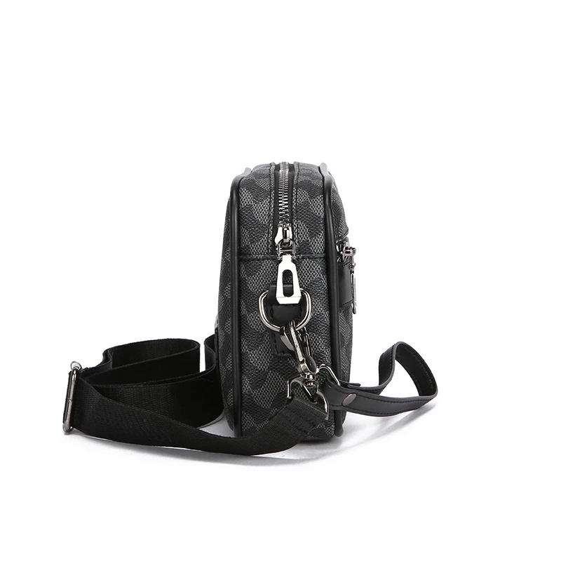 Fashion Business Shoulder Bag PU Leather Men Clutch Bag Wide Strap Crossbody Bag Designer Casual Male Messenger Pack Phone Purse