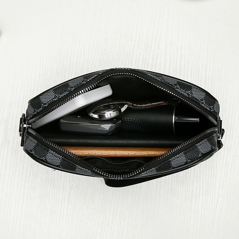 Fashion Business Shoulder Bag PU Leather Men Clutch Bag Wide Strap Crossbody Bag Designer Casual Male Messenger Pack Phone Purse