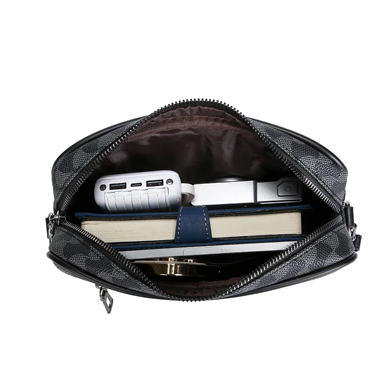 Fashion Business Shoulder Bag PU Leather Men Clutch Bag Wide Strap Crossbody Bag Designer Casual Male Messenger Pack Phone Purse