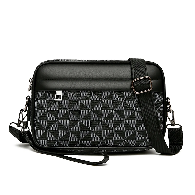 Fashion Business Shoulder Bag PU Leather Men Clutch Bag Wide Strap Crossbody Bag Designer Casual Male Messenger Pack Phone Purse