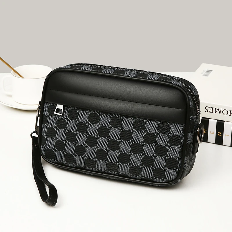 Fashion Business Shoulder Bag PU Leather Men Clutch Bag Wide Strap Crossbody Bag Designer Casual Male Messenger Pack Phone Purse
