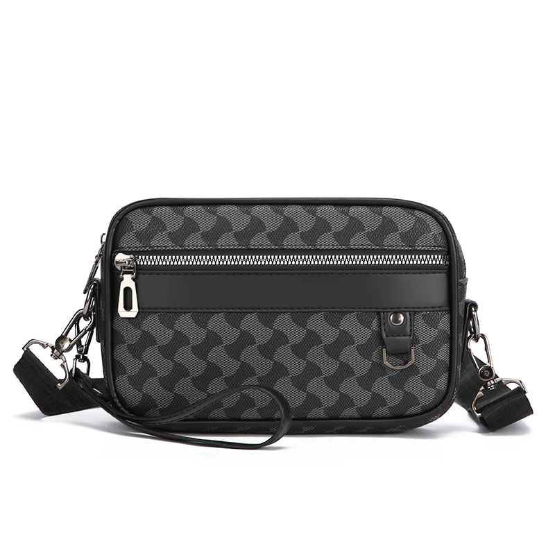 Fashion Business Shoulder Bag PU Leather Men Clutch Bag Wide Strap Crossbody Bag Designer Casual Male Messenger Pack Phone Purse