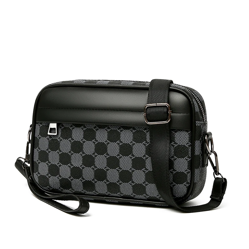Fashion Business Shoulder Bag PU Leather Men Clutch Bag Wide Strap Crossbody Bag Designer Casual Male Messenger Pack Phone Purse