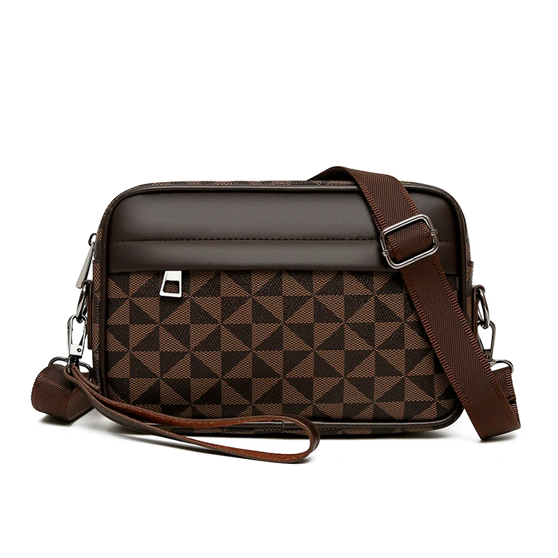 Fashion Business Shoulder Bag PU Leather Men Clutch Bag Wide Strap Crossbody Bag Designer Casual Male Messenger Pack Phone Purse