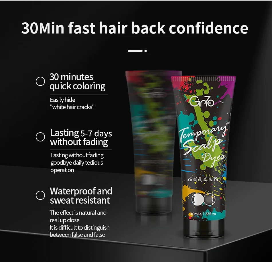 GINZO Hair Concealer for Baldness Dye Hair Corrector Cream for Man Waterproof Fill Up Black Hair Powder Upgraded Home Use 40ml