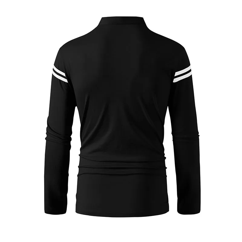 2025 Men's Casual Fashion Solid Color Long Sleeve Polo Shirt Stand up Collar Versatile Comfortable Top for Various Occasions