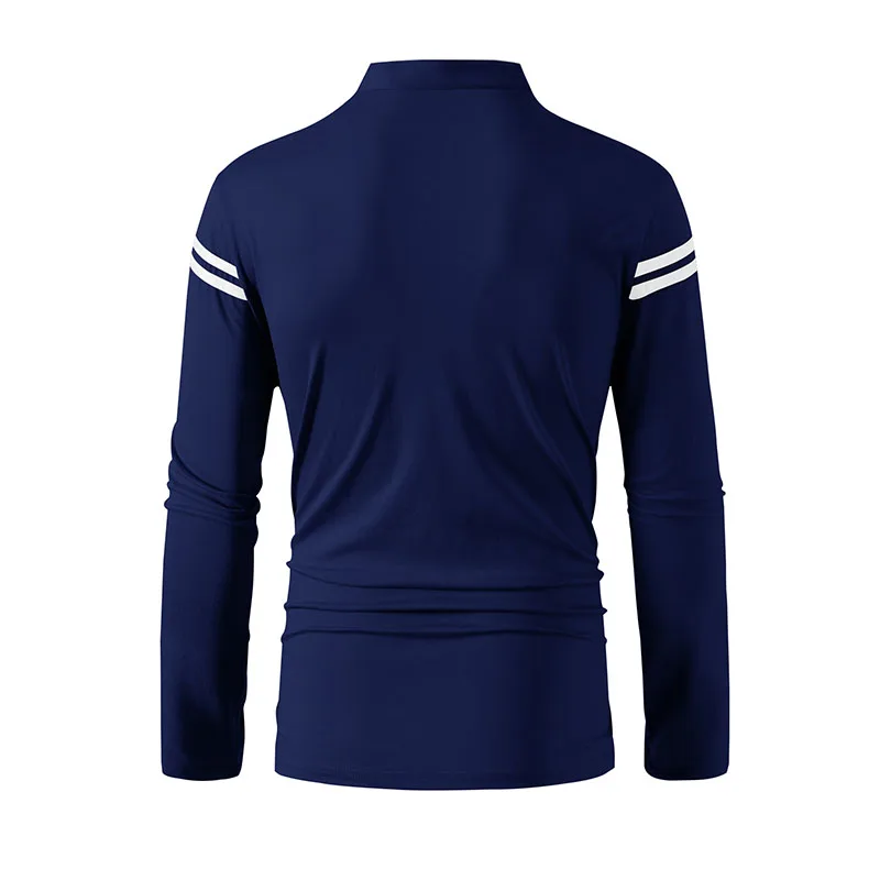 2025 Men's Casual Fashion Solid Color Long Sleeve Polo Shirt Stand up Collar Versatile Comfortable Top for Various Occasions