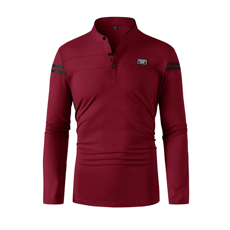 2025 Men's Casual Fashion Solid Color Long Sleeve Polo Shirt Stand up Collar Versatile Comfortable Top for Various Occasions