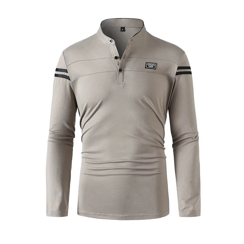 2025 Men's Casual Fashion Solid Color Long Sleeve Polo Shirt Stand up Collar Versatile Comfortable Top for Various Occasions