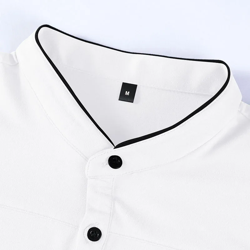 2025 Men's Casual Fashion Solid Color Long Sleeve Polo Shirt Stand up Collar Versatile Comfortable Top for Various Occasions