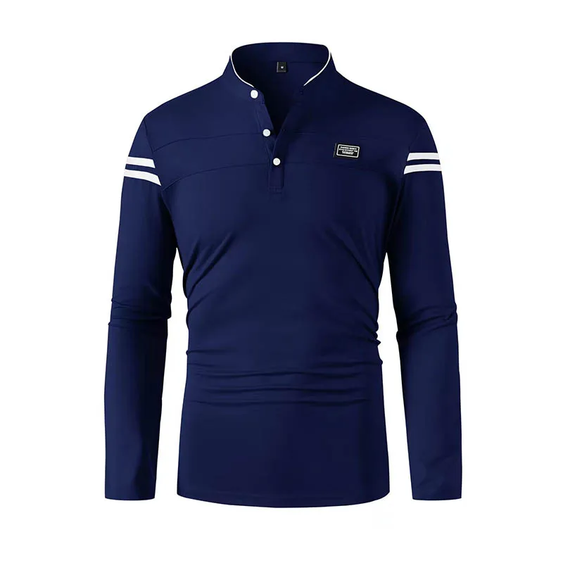 2025 Men's Casual Fashion Solid Color Long Sleeve Polo Shirt Stand up Collar Versatile Comfortable Top for Various Occasions